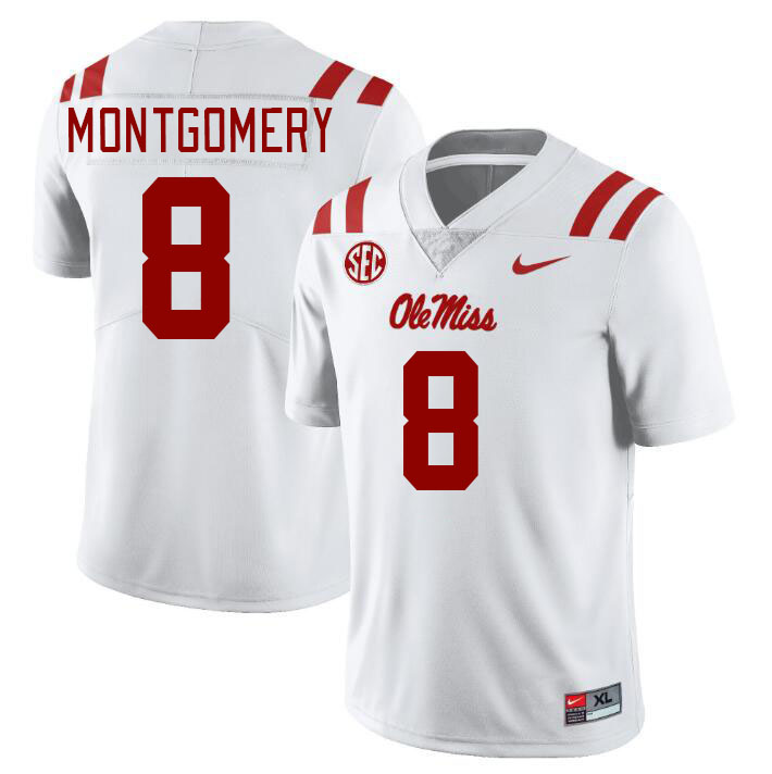 Men #8 Monty Montgomery Ole Miss Rebels College Football Jerseys Stitched Sale-White